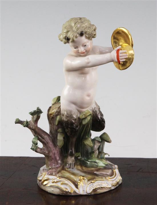 A Meissen figure of a satyr playing the cymbals, late 19th century, 16.5cm